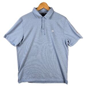 Travis Mathew Zinna Polo Golf Shirt Mens Size L Blue Short Sleeve Embroidered